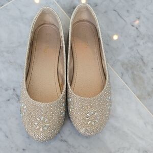 Dream Pairs Champagne Glitter Crystal Ballet Flats for Kids